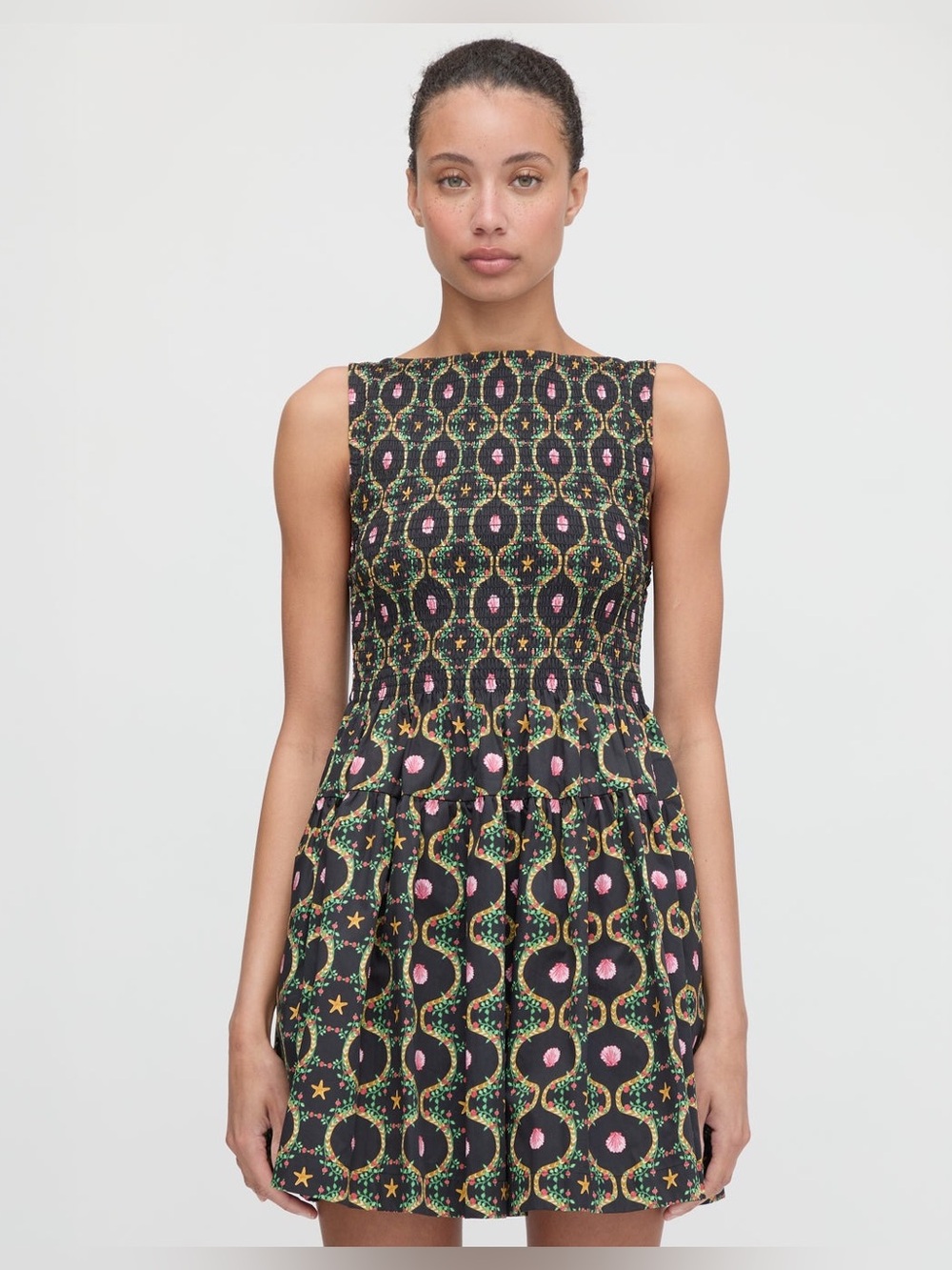 Hill House Home The Cosima Mini Nap Dress in Black Cisco Trellis, Size Small